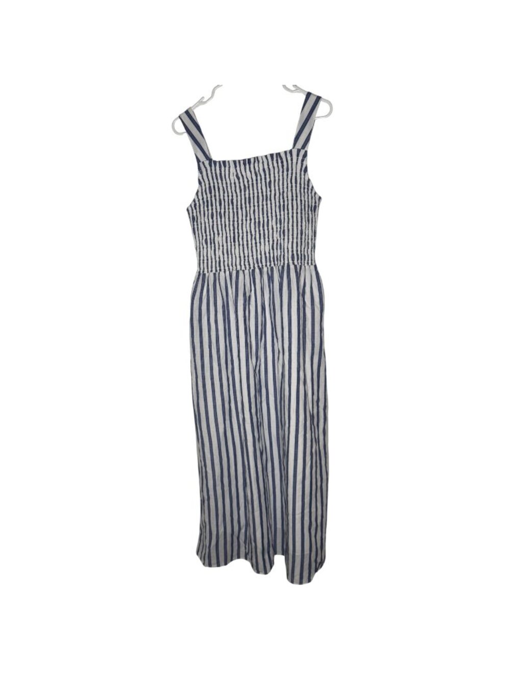 Everlane Gauze Smocked Midi Dress Blue White Stripe Size Medium NWT